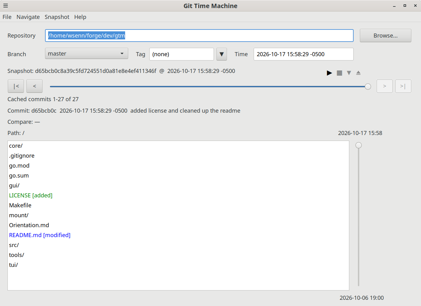 Git Time Machine graphical interface