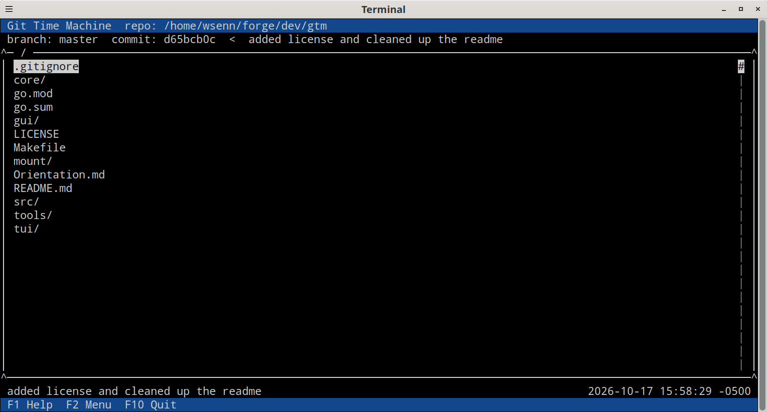 Git Time Machine terminal interface