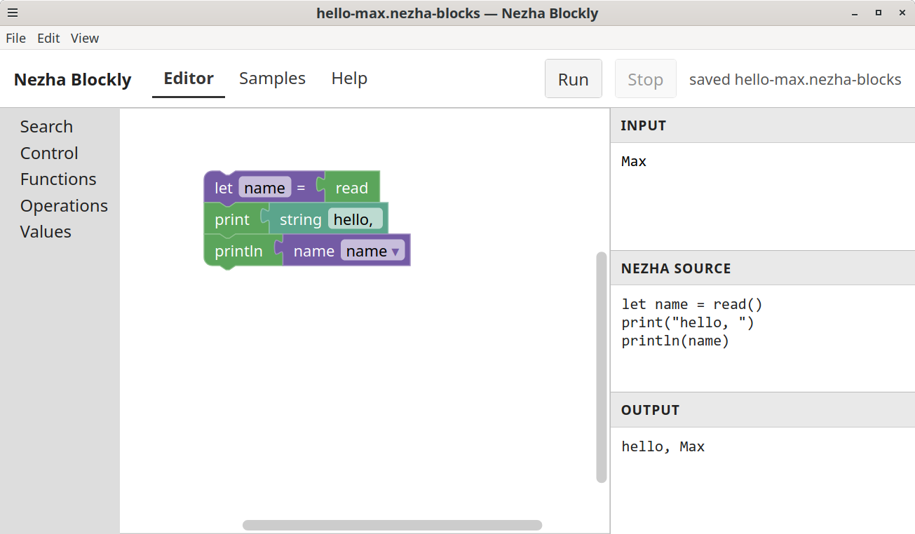 Nezha experimental Blockly interface